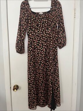 LOFT Black Floral Maxi Dress with Pink and Cream Blooms